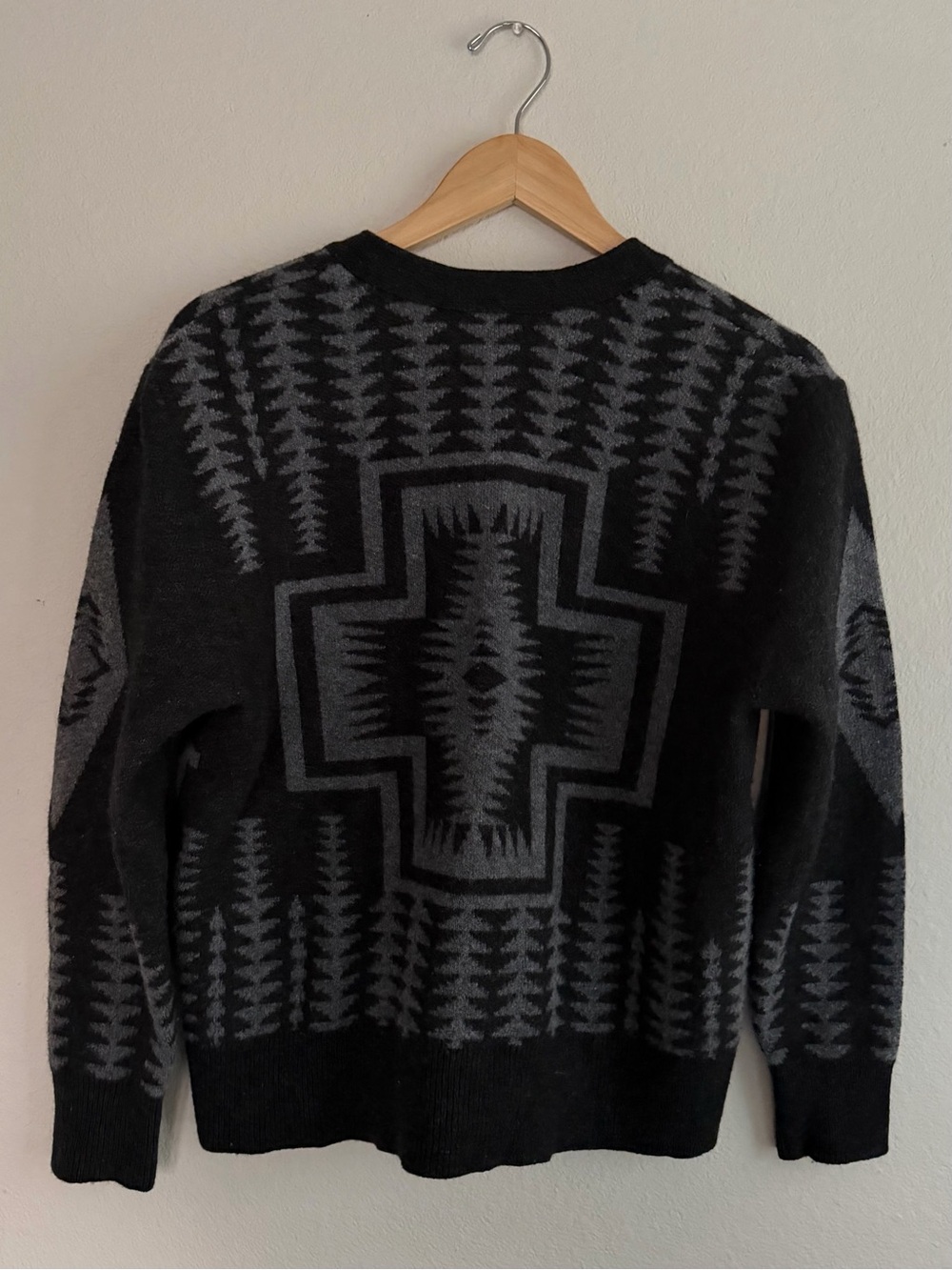 Pendleton Lambswool Southwestern Harding Cardigan Sweater Black Gray S - Picture 3 of 13